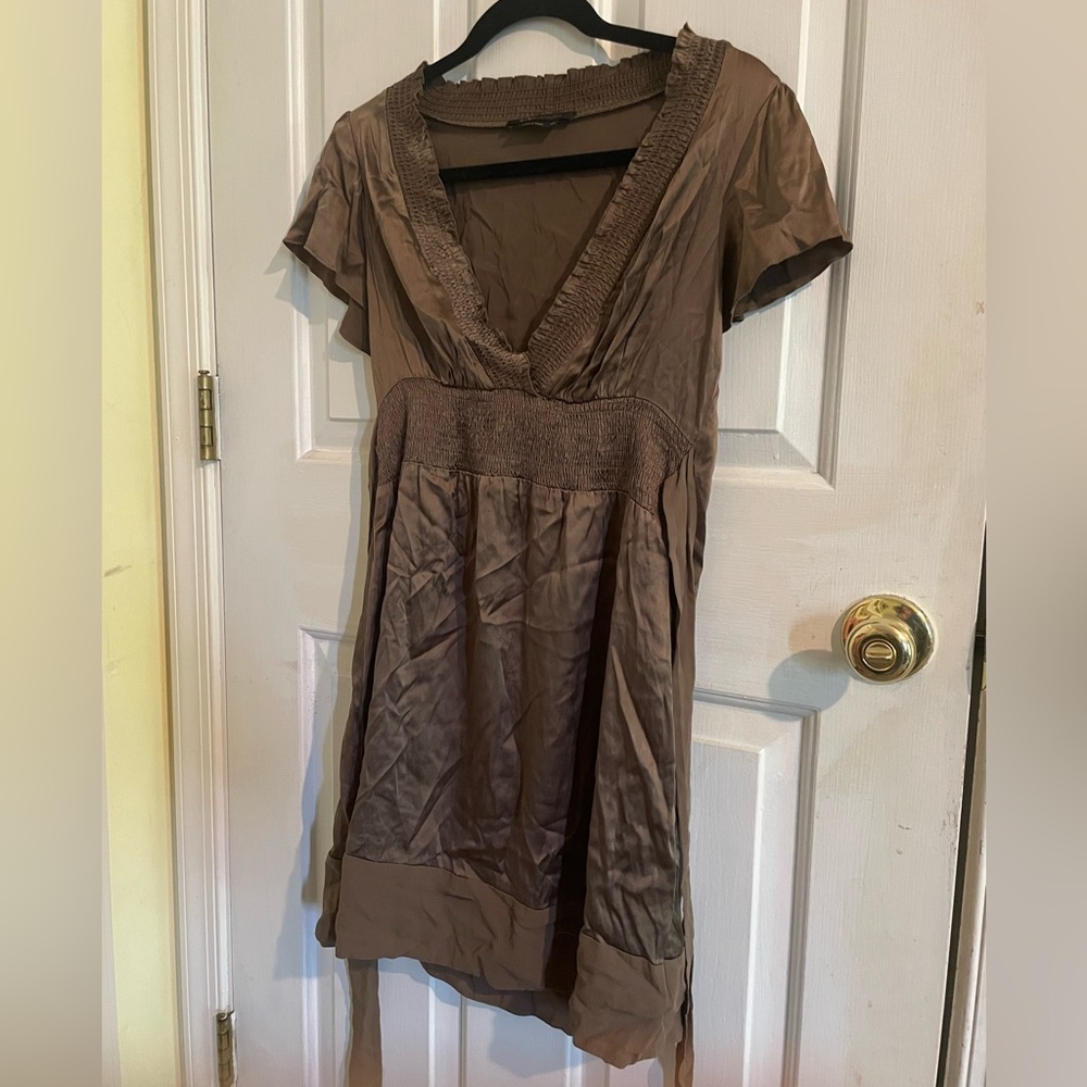 BCBG Max Azria size XXS 100% silk chocolate brown dress